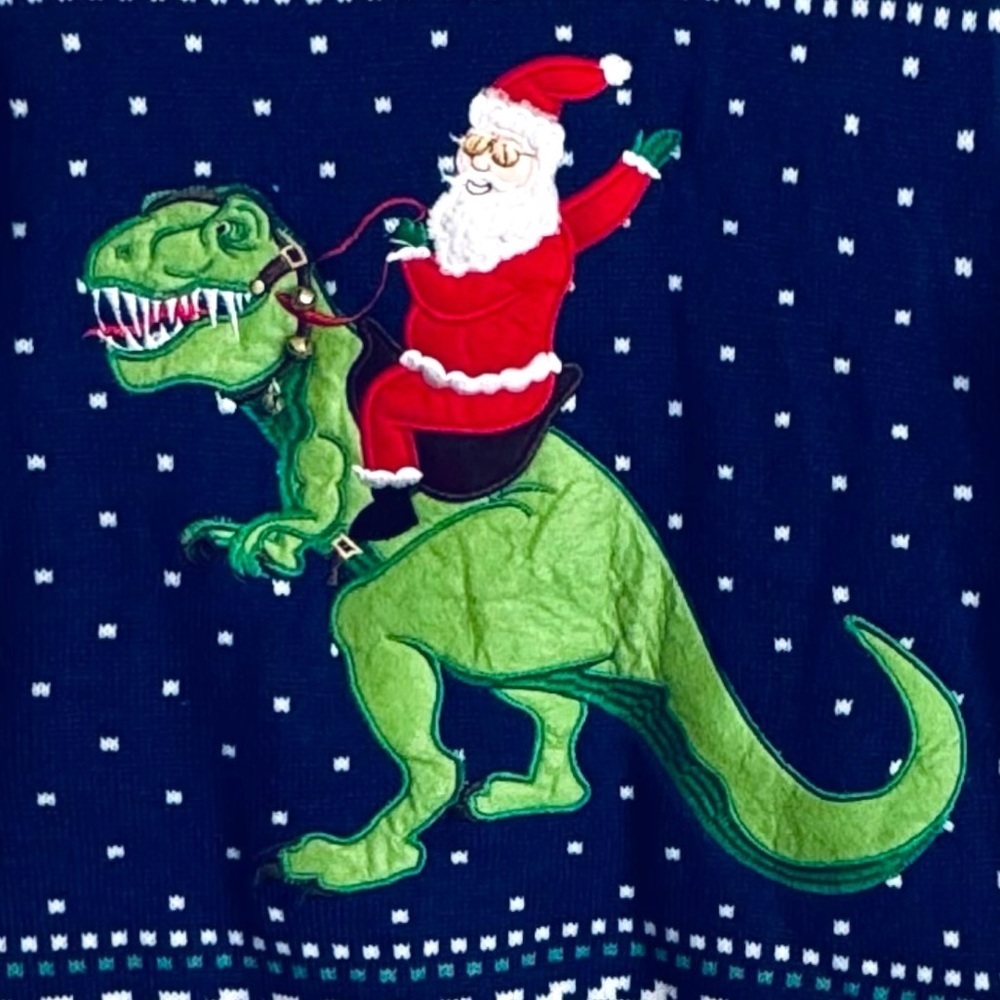 Blizzard Bay Men's Size M Christmas Dinosaur & Santa Sweater - Picture 2 of 6